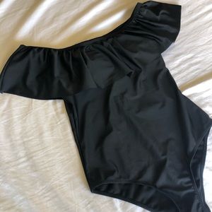 NEW Black ruffle off shoulder one piece swimsuit